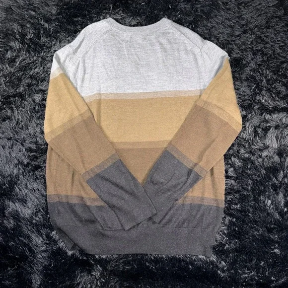 Banana Republic Sweater Mens XL Gray Brown Striped Merino Wool Blend Pullover - Picture 6 of 7